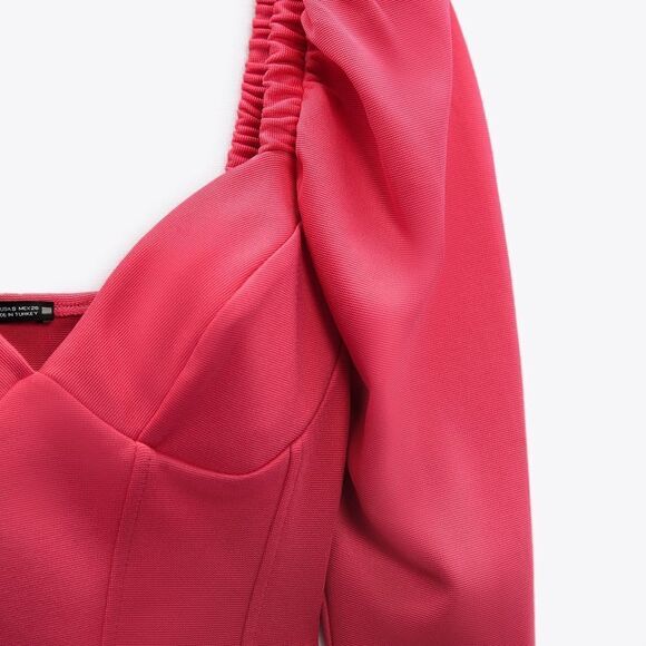 Zara pink long balloon sleeve corset crop top size small NWT - Picture 5 of 11